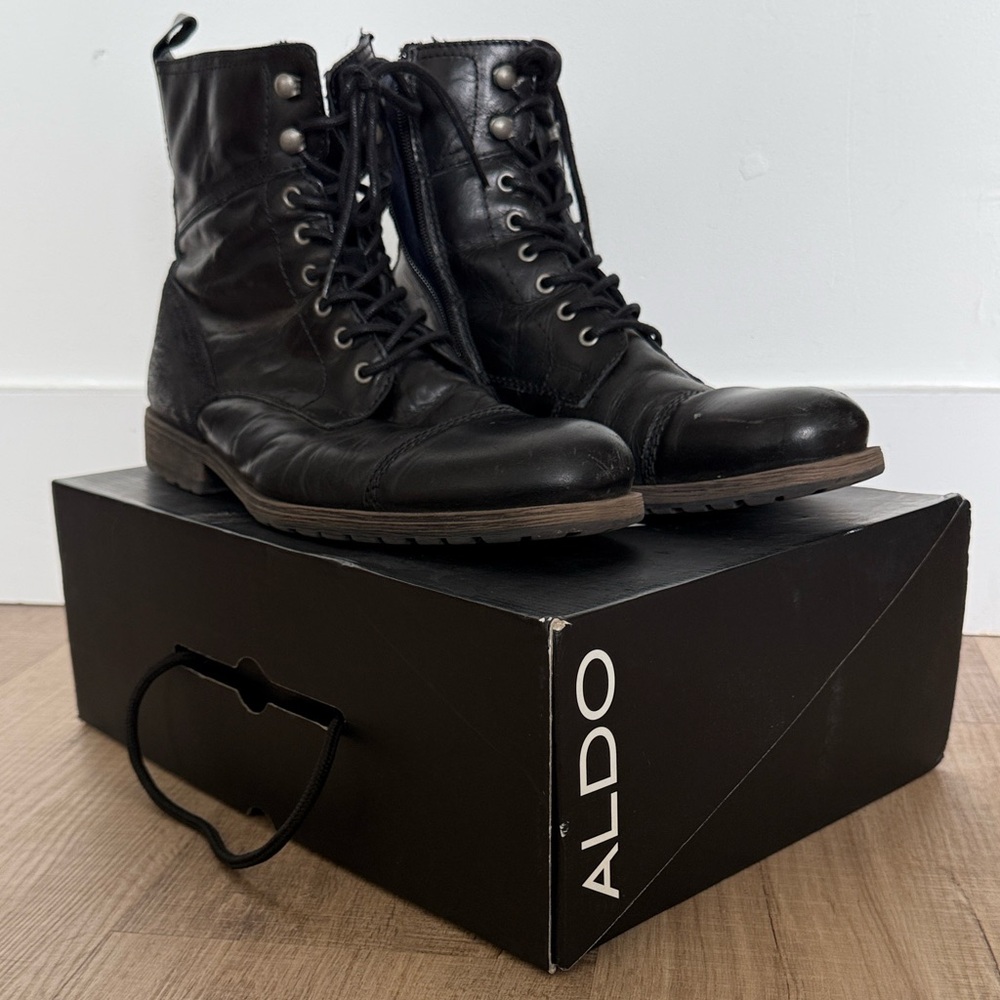 ALDO Men's Black Leather Lace-Up Boots
